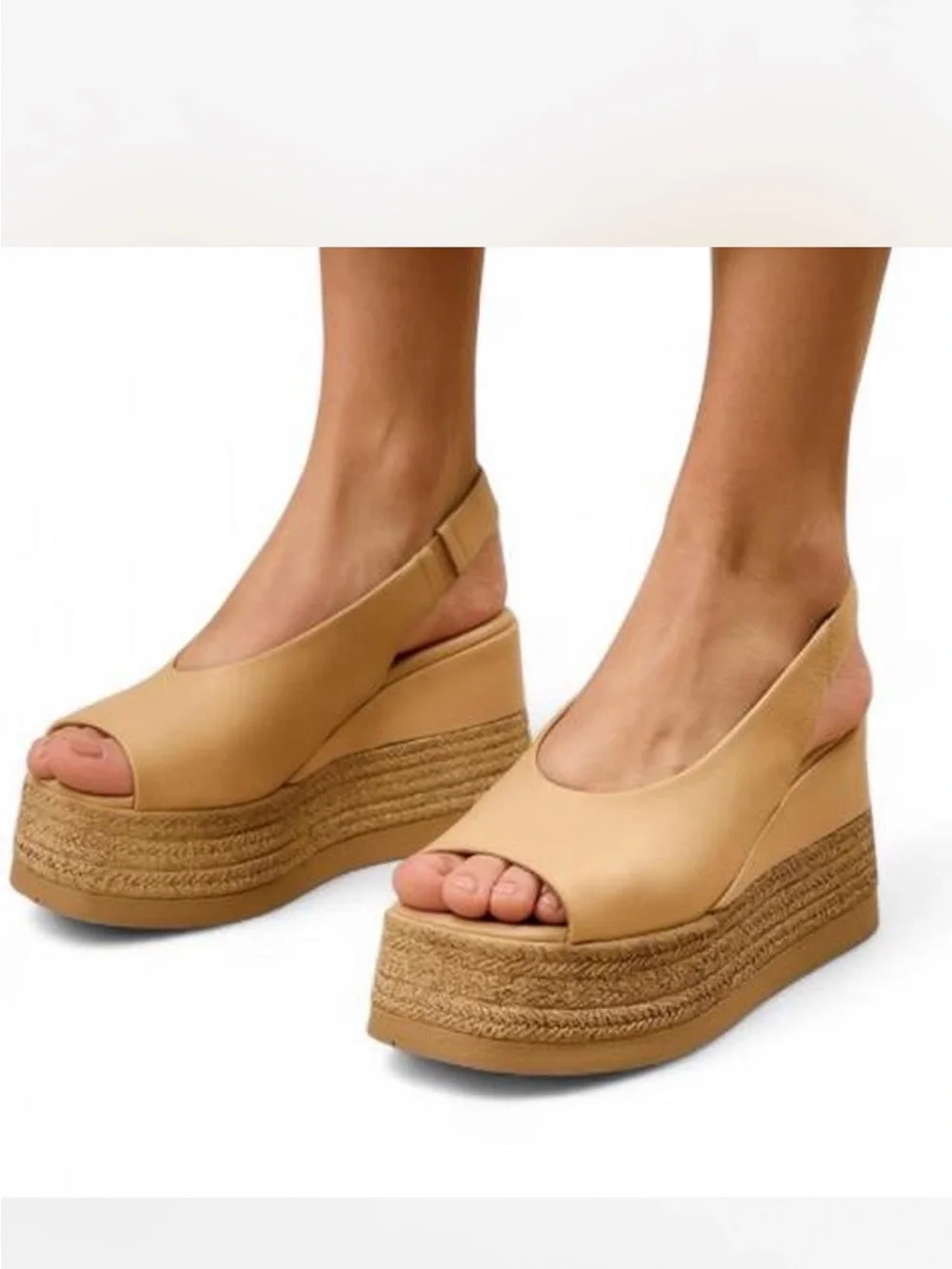 Lonza Agnesa Leather Platform Wedge Sandals Beige EU 38 US 7.5 8 NEW